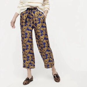 J. Crew Collection Silk Twill Cropped Pants in Sleepy Lion Print